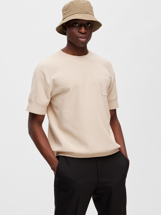 SLHREES SS KNIT CREW NECK OATMEAL